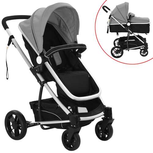 2-in-1 Baby Stroller/Pram Aluminium Grey and Black