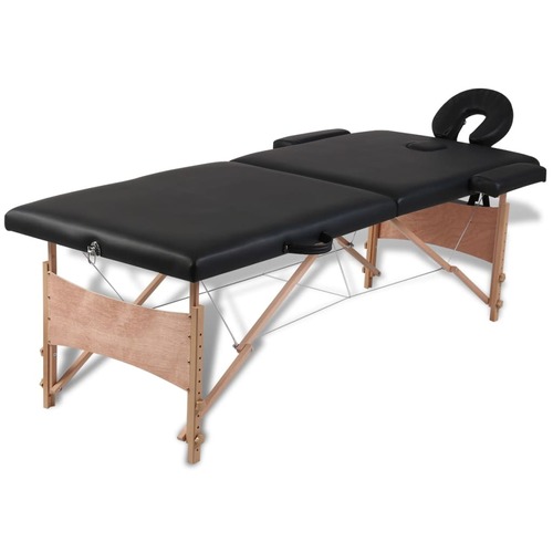 Black Foldable Massage Table 2 Zones with Wooden Frame