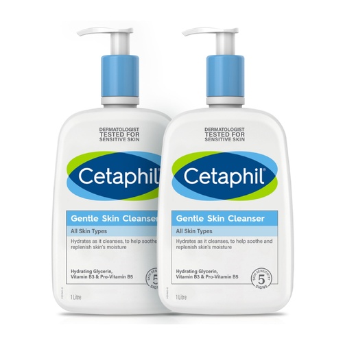 Cetaphil Gentle Skin Cleanser Sensitive Dry Skin Face Body 2 x 1L Bottles Pack