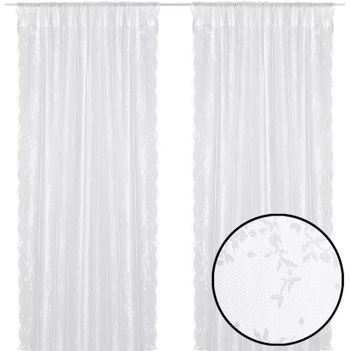 2 Net Curtains with Flowers 140 x 175 cm White