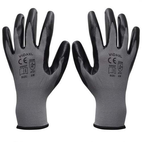 Work Gloves Nitrile 24 Pairs Grey and Black Size 9/L