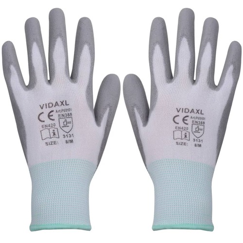 Work Gloves PU 24 Pairs White and Grey Size 8/M