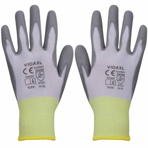 Work Gloves PU 24 Pairs White and Grey Size 10/XL