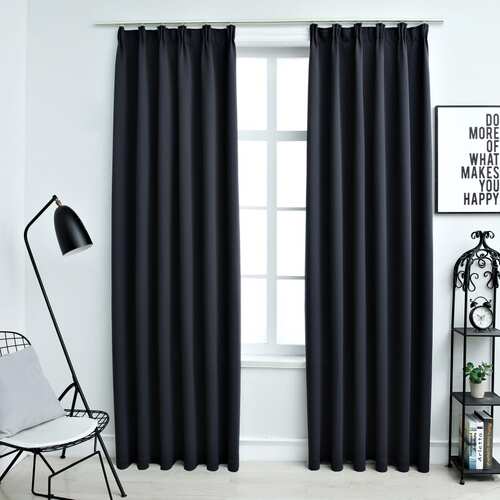 Blackout Curtains with Hooks 2 pcs Anthracite 140x245 cm