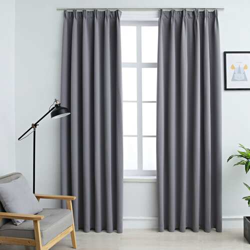 Blackout Curtains with Hooks 2 pcs Grey 140x245 cm