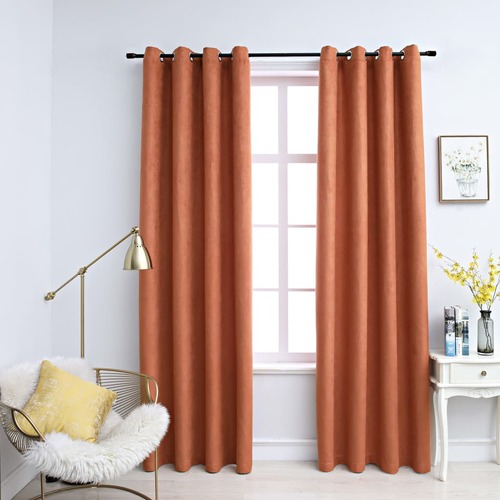 Blackout Curtains with Metal Rings 2 pcs Rust 140x225 cm