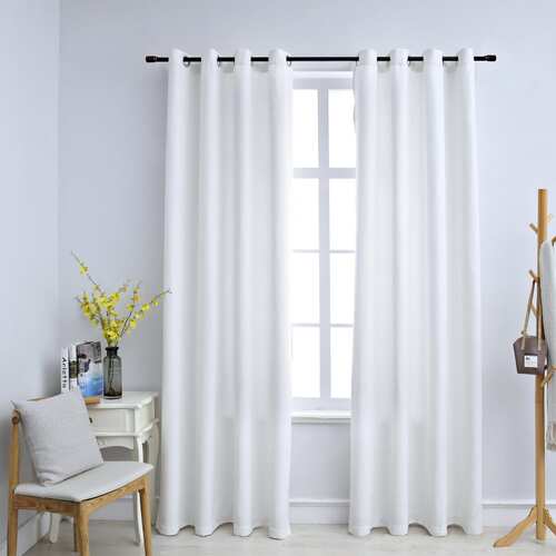 Blackout Curtains with Metal Rings 2 pcs Off White 140x225 cm