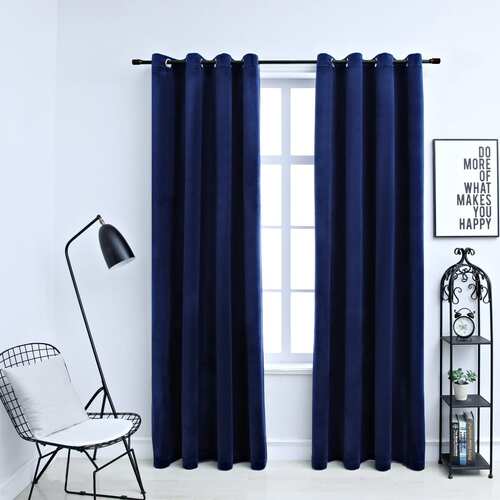 Blackout Curtains with Rings 2 pcs Velvet Dark Blue 140x175 cm