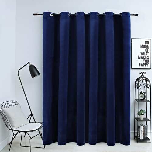 Blackout Curtain with Metal Rings Velvet Dark Blue 290x245 cm