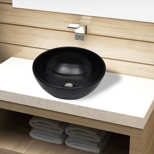 Ceramic Bathroom Sink Basin Black Round