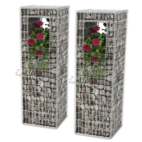 Gabion Basket Posts/Planters 2 pcs Steel 50x50x160 cm