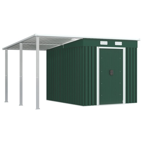 Garden Shed with Extended Roof Green 346x236x181 cm Steel