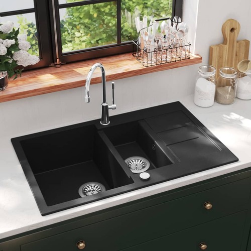 Granite Kitchen Sink Double Basin Black