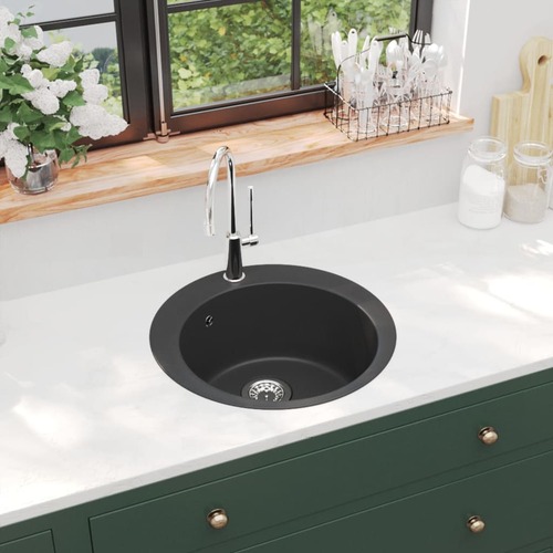Granite Kitchen Sink Single Basin Round Black