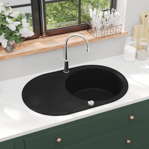 Granite Kitchen Sink Single Basin Oval Black