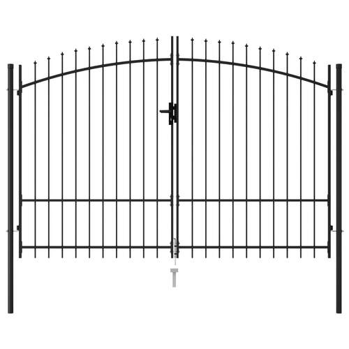 Fence Gate Double Door with Spike Top Steel 3x1.75 m Black