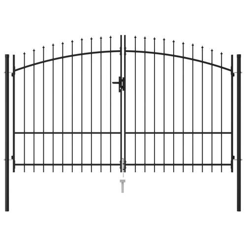Fence Gate Double Door with Spike Top Steel 3x2 m Black