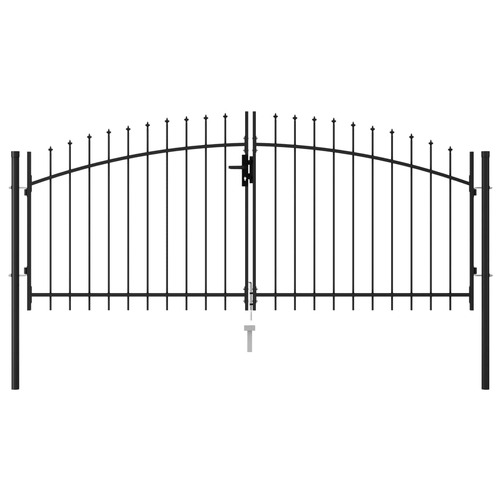 Fence Gate Double Door with Spike Top Steel 3x1.25 m Black