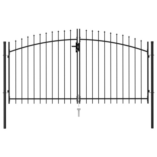 Fence Gate Double Door with Spike Top Steel 3x1.5 m Black
