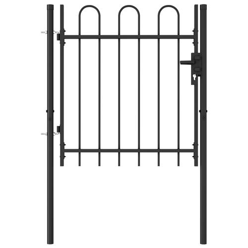 Fence Gate Single Door with Arched Top Steel 1x1 m Black