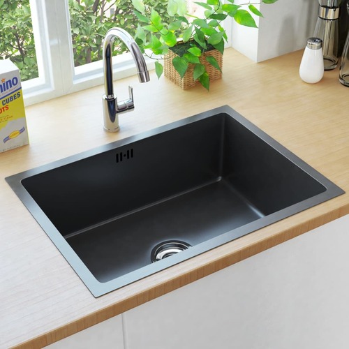 Handmade Kitchen Sink with Overflow Hole Black Stainless Steel