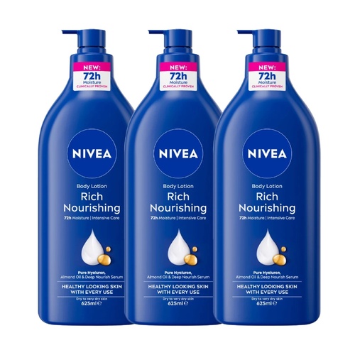 Nivea Rich Nourishing Body Lotion 3 X 625ml 5 in 1 Skin Care Cream