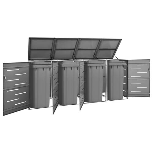 Quadruple Wheelie Bin Shed 276.5x77.5x115.5 cm Stainless Steel