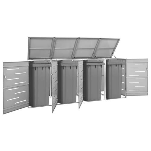 Quadruple Wheelie Bin Shed 276.5x77.5x115.5 cm Stainless Steel
