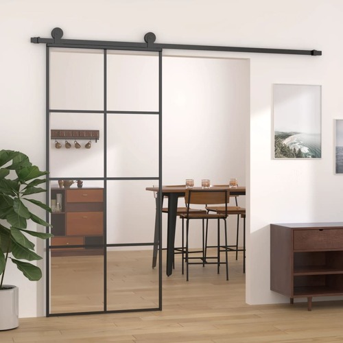 Sliding Door Black 90x205 cm ESG Glass and Aluminium
