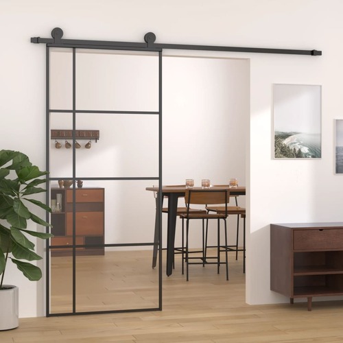 Sliding Door ESG Glass and Aluminium 90x205 cm Black