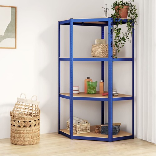 4-Layer Corner Shelf Blue Steel and Engineered Wood