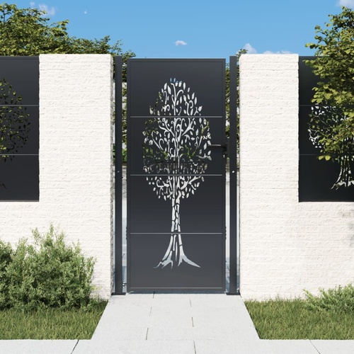 Garden Gate Anthracite 100x175 cm Steel Tree Design