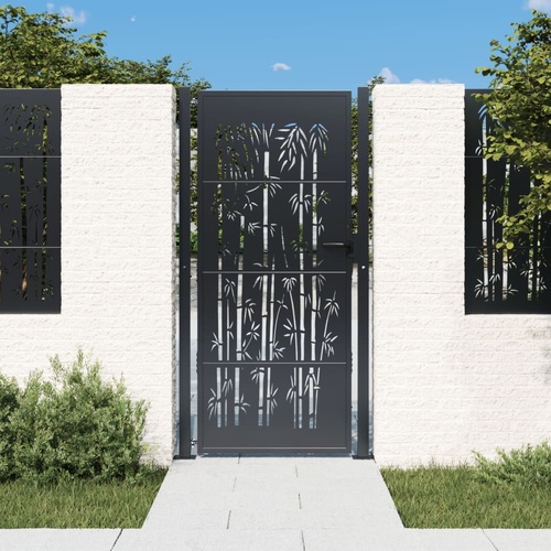 Garden Gate Anthracite 100x200 cm Steel Bamboo Design