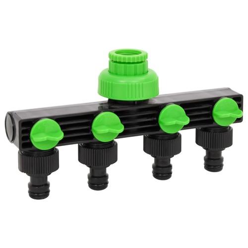 4-Way Tap Adaptor Green and Black 19.5x6x11 cm ABS & PP