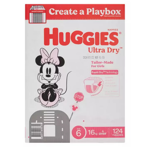 Huggies Girls' Ultra Dry Nappies Size 4 Toddler (16kg+) 124 Daipers