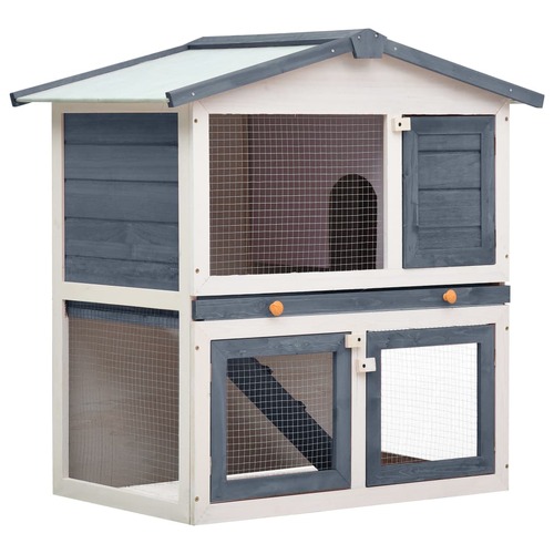 Outdoor Rabbit Hutch 3 Doors Grey Wood