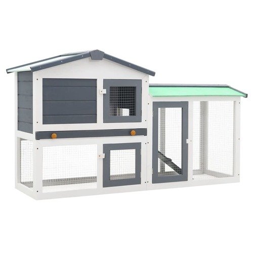 Outdoor Large Rabbit Hutch Grey and White 145x45x84 cm Wood