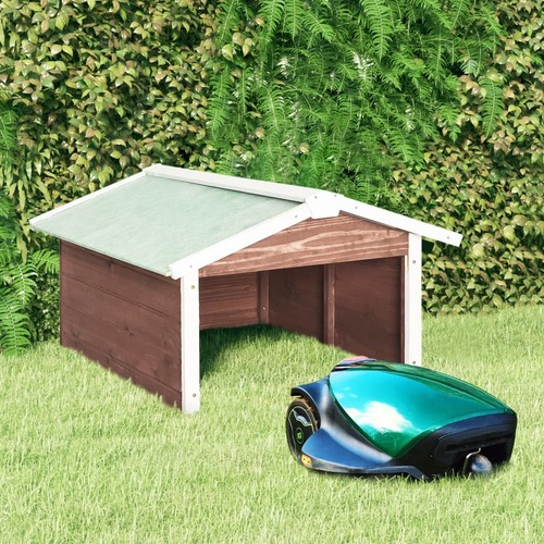 Robotic Lawn Mower Garage 72x87x50 cm Mocca and White Firwood