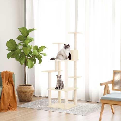 Cat Tree with Sisal Scratching Posts Cream 153 cm