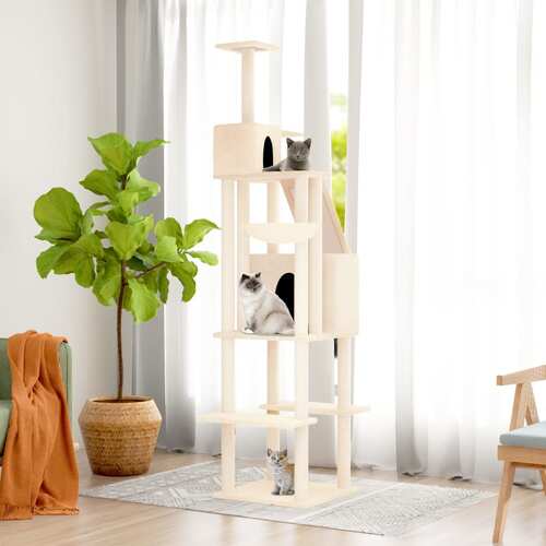 Cat Tree with Sisal Scratching Posts Cream 201 cm