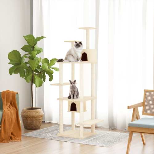 Cat Tree with Sisal Scratching Posts Cream 176 cm