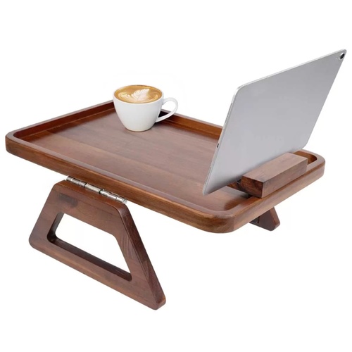 Smart Design Sofa Chair Armrest Tray Solid Acacia Wood Swivel Phone Holder