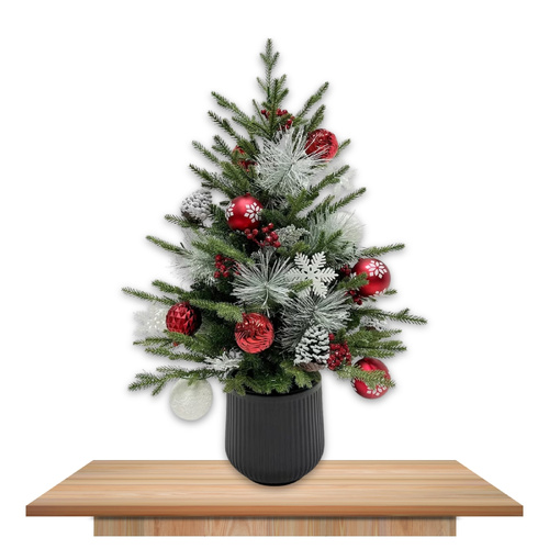 Indoor Artificial Christmas Tree Potted with Decorations & LED Lights 91cm