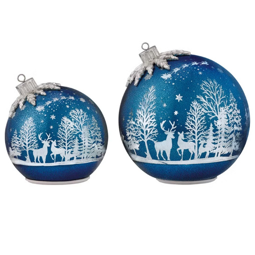 Giant Christmas Ornament Glass Balls Rotating LED Indoor Lights With Timer Blue