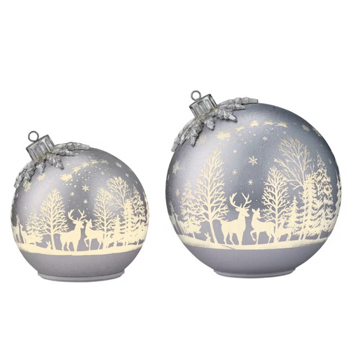 Giant Christmas Ornament Glass Balls Rotating LED Indoor Lights With Timer Silver