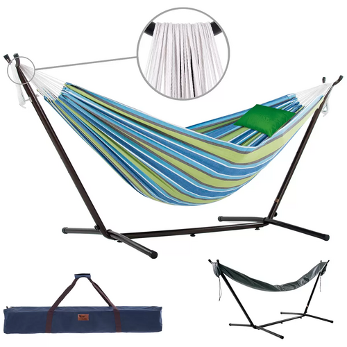 Viver 2.7m Hammock Chair Lounger Bed With Stand Steel Frame Carry Bag Cotton Oasis
