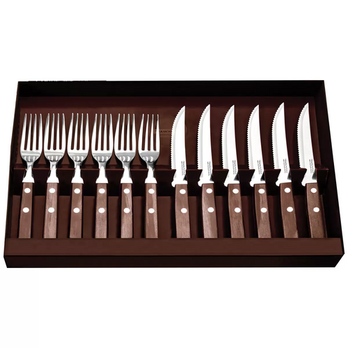 Tramontia 12 Piece Jumbo Steak Knife and Fork Cutlery Set Stainless Steel Polywood