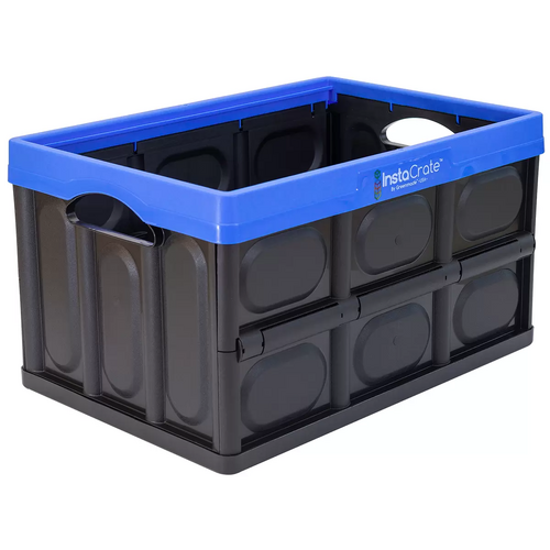 X2 Instacrate 46L Storage Crates Collapible Boxes Heavy Duty Plastic Container 2pce Blue