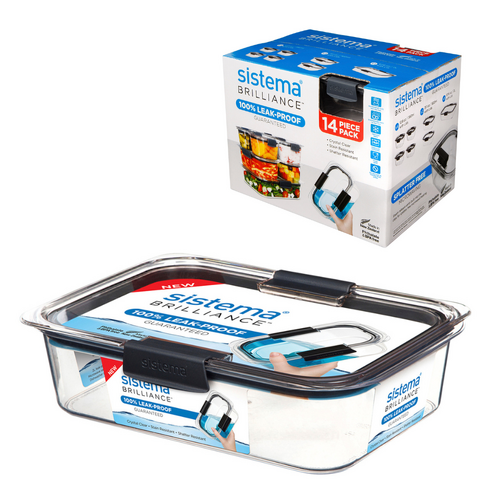 Sistema Brilliance 14 Piece Leakproof Food Storage Container Set Stackable Microwave & Dishwasher Safe