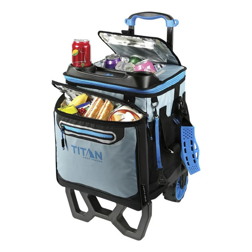 Titan Deep Freeze 60 Cans Rolling Cooler Bag Esky 45kg Capacity Wheels Carry Strap